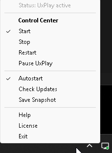 UxPlay - TaskTray Menü